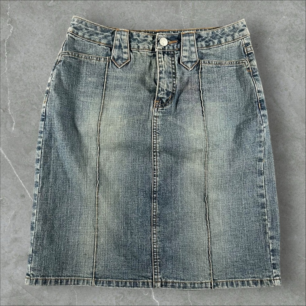 No Boundaries Denim Skirt Womens 5 JR Blue Y2K Midi Pleated Grunge Pencil Skater